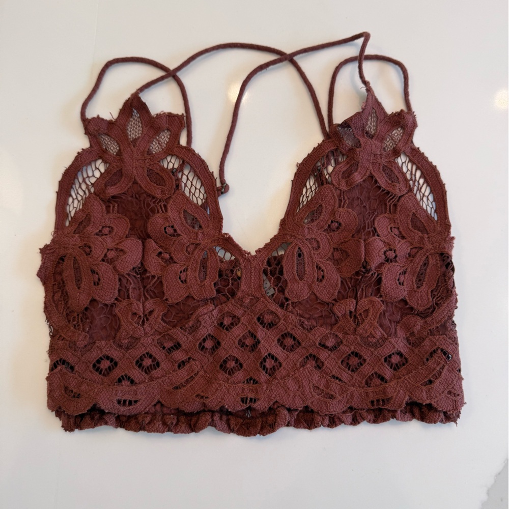 Free People Textured Lace Bralette in Deep Brown